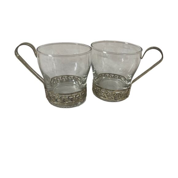 Libbey Glass Vintage Continental Gold Greek Key Coffee Tea Cups - Picture 1 of 8